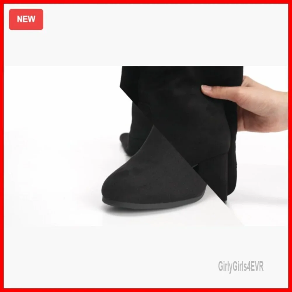 Stretch Microsuede Thigh High Over Knee Boots Block Heel